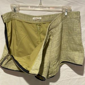 Club Monaco Green with cream stitching and navy blue trim zipper shorts